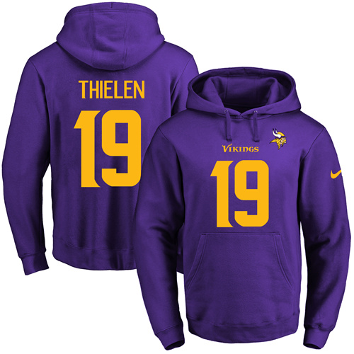 Nike Vikings #19 Adam Thielen Purple(Gold No.) Name & Number Pullover NFL Hoodie - Click Image to Close